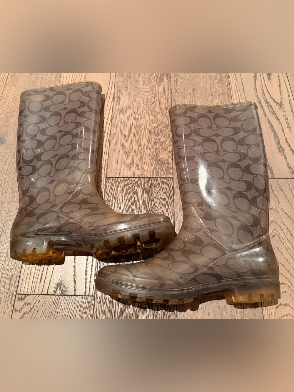 Coach Signature C Monogram Tall Rain Boots Brown